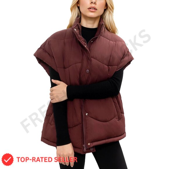 Oversized Puffer Vest Zip Up Winter Casual Lightweight Sleeveless Jacket
